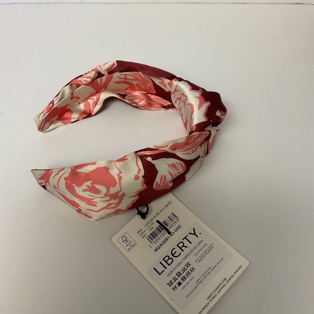 Liberty London Carline Rose Print Silk Headband in Burgundy NWT